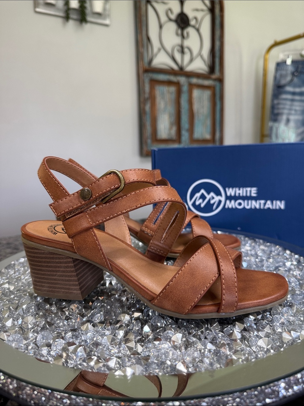 White Mountain Let Go Brown Strappy Block Heel Sandals NEW 7
